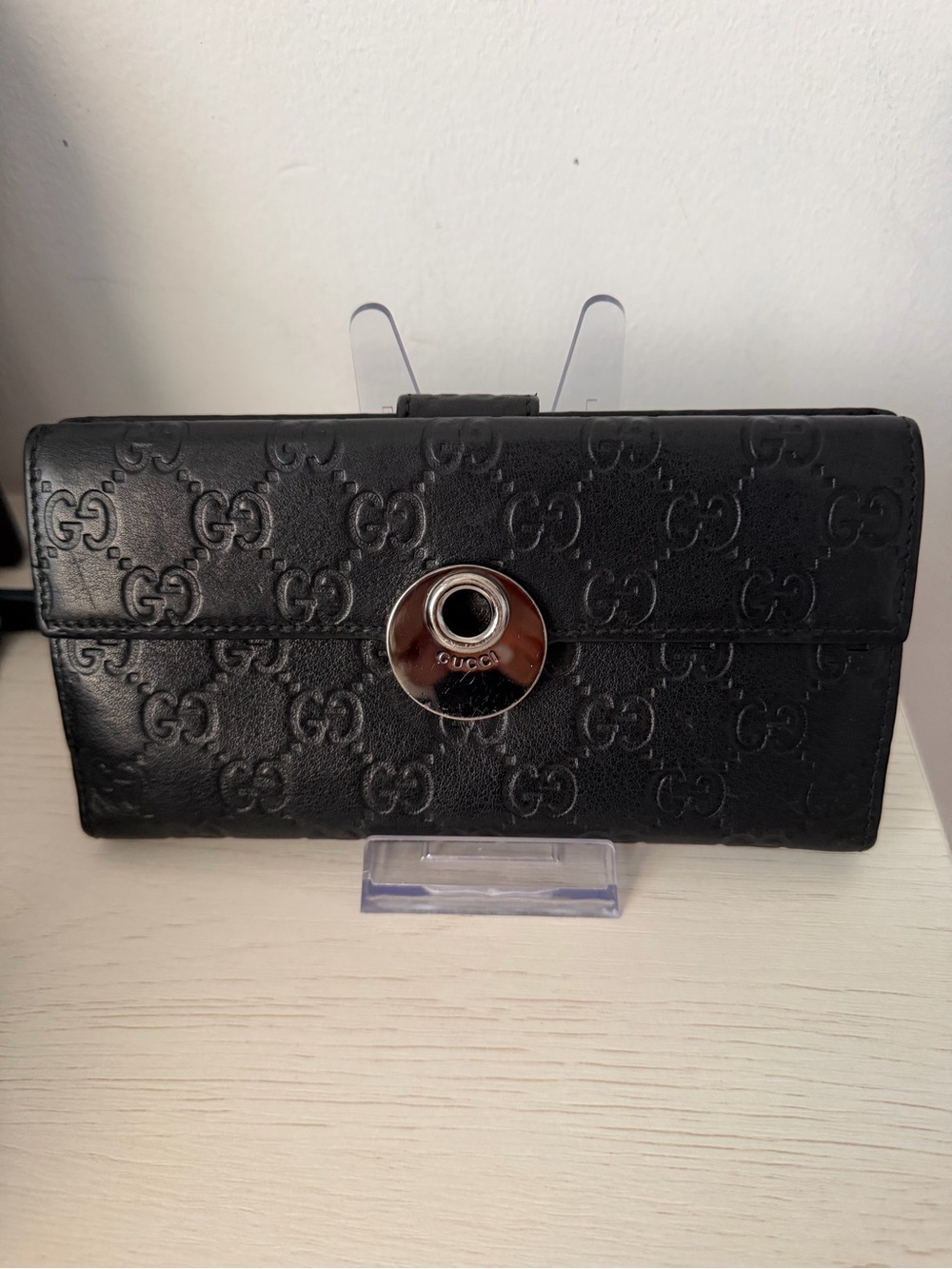 Gucci Black Embossed GG Leather Snap-Front Wallet